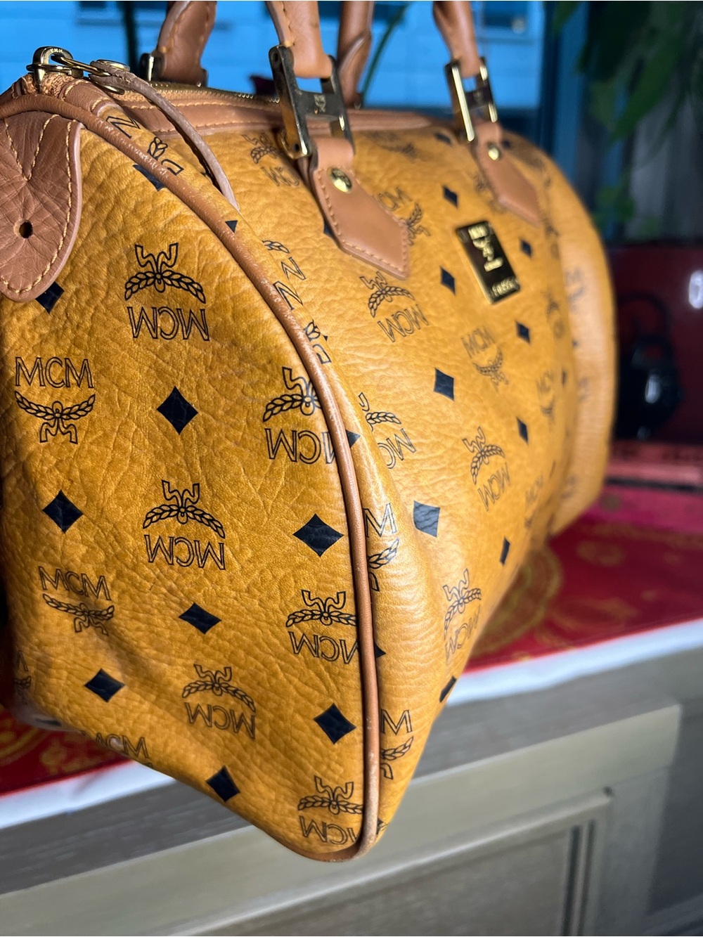 Vintage MCM Cognac Visetos Monogram Boston Satchel Bag - Picture 5 of 16